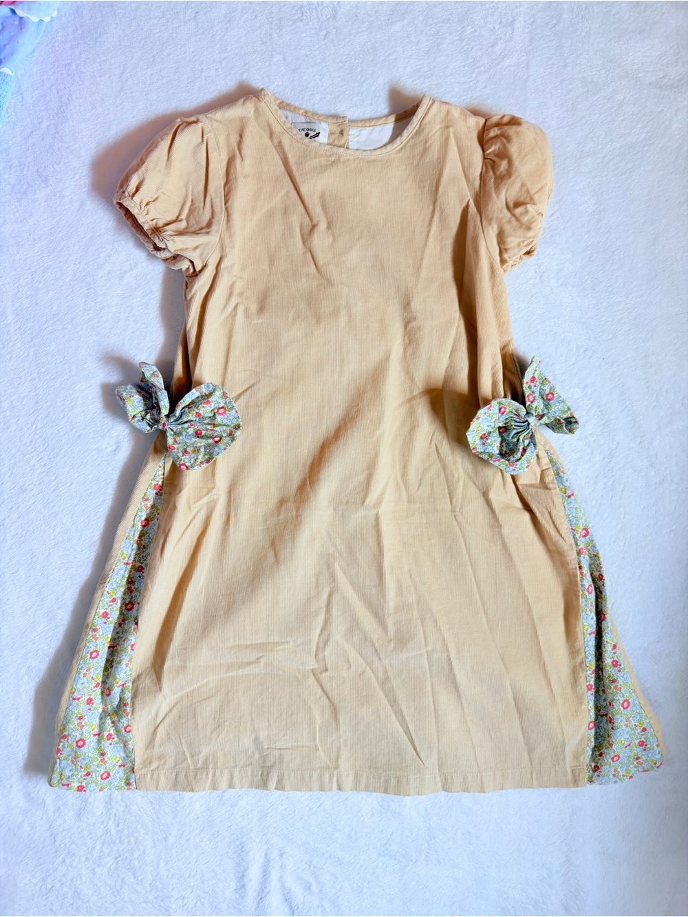 The Oaks Apparel Co. light tan cord dress with liberty floral accents 10